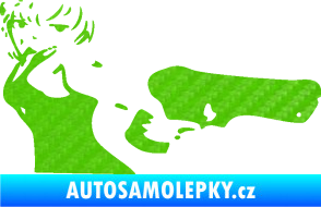 Samolepka Žena s pistolí pravá 3D karbon zelený kawasaki