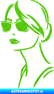 Samolepka Žena tvář 003 levá s brýlemi 3D karbon zelený kawasaki