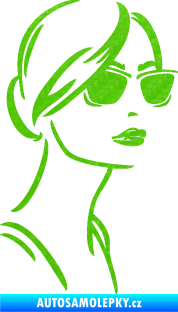Samolepka Žena tvář 003 pravá s brýlemi 3D karbon zelený kawasaki