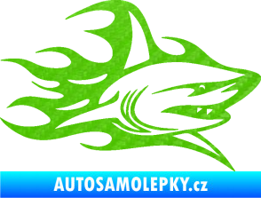 Samolepka Žralok 017 pravá s plameny 3D karbon zelený kawasaki