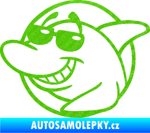 Samolepka Žralok 018 levá cool s brýlemi 3D karbon zelený kawasaki
