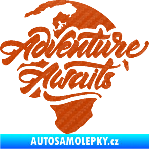 Samolepka Adventure Awaits dobrodružství čeká nápis se zeměkoulí 3D karbon oranžový