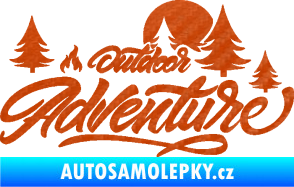 Samolepka Adventure outdoor nápis les,hory a táborák 3D karbon oranžový
