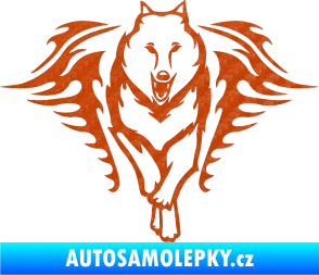 Samolepka Animal flames 039 pravá  vlk 3D karbon oranžový