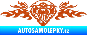 Samolepka Animal flames 058 levá vlk 3D karbon oranžový