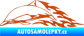 Samolepka Animal flames 099 levá delfín 3D karbon oranžový