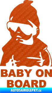 Samolepka Baby on board 002 levá s textem miminko s brýlemi 3D karbon oranžový