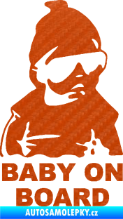 Samolepka Baby on board 002 pravá s textem miminko s brýlemi 3D karbon oranžový