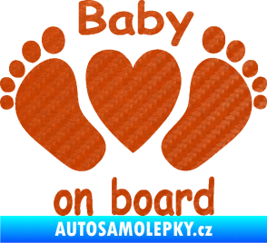 Samolepka Baby on board 004 s textem nožičky se srdíčkem 3D karbon oranžový