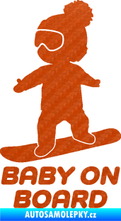Samolepka Baby on board 009 levá snowboard 3D karbon oranžový