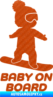 Samolepka Baby on board 009 pravá snowboard 3D karbon oranžový