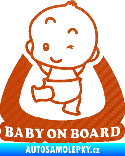 Samolepka Baby on board 011 levá s nápisem 3D karbon oranžový