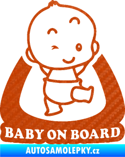 Samolepka Baby on board 011 pravá s nápisem 3D karbon oranžový