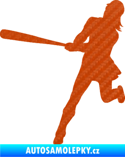 Samolepka Baseball 020 levá hráčka 3D karbon oranžový