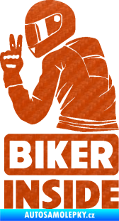 Samolepka Biker inside 003 levá motorkář 3D karbon oranžový