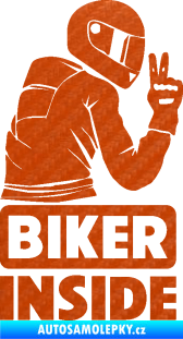 Samolepka Biker inside 003 pravá motorkář 3D karbon oranžový