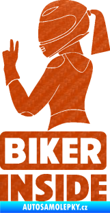 Samolepka Biker inside 004 levá motorkářka 3D karbon oranžový