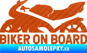 Samolepka Biker on board levá motorka 3D karbon oranžový