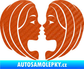 Samolepka Blíženci 002  3D karbon oranžový