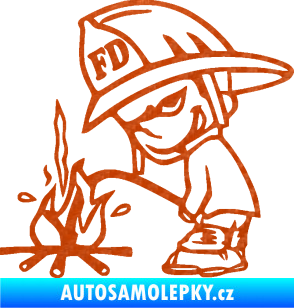 Samolepka Boy čůrá 004 hasič levá 3D karbon oranžový