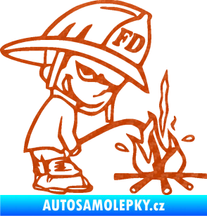 Samolepka Boy čůrá 004 hasič pravá 3D karbon oranžový