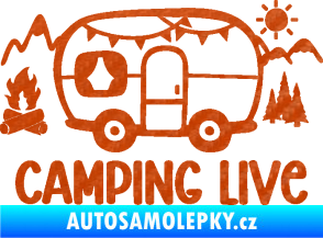 Samolepka Camping live 001 levá cestování v karavanu 3D karbon oranžový