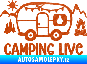 Samolepka Camping live 001 pravá cestování v karavanu 3D karbon oranžový
