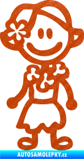 Samolepka Cartoon family holka Hawaii   3D karbon oranžový