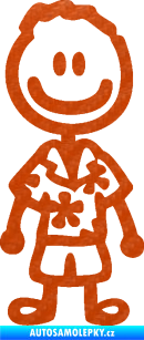 Samolepka Cartoon family kluk Hawaii 3D karbon oranžový