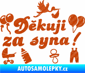 Samolepka Děkuji za syna nápis dítě v autě 3D karbon oranžový