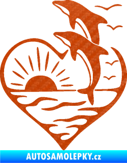 Samolepka Delfíni 002 levá západ slunce 3D karbon oranžový