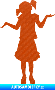 Samolepka Děti silueta 001 levá holčička krčí rameny 3D karbon oranžový