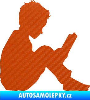 Samolepka Děti silueta 002 pravá chlapec s knížkou 3D karbon oranžový