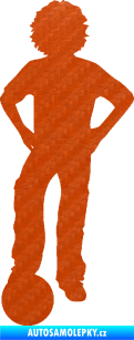 Samolepka Děti silueta 004 levá kluk fotbalista 3D karbon oranžový