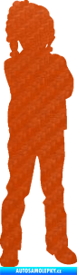 Samolepka Děti silueta 009 pravá holčička 3D karbon oranžový