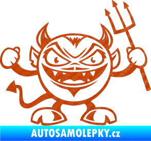 Samolepka Devil pravá čertík s vidlemi 3D karbon oranžový