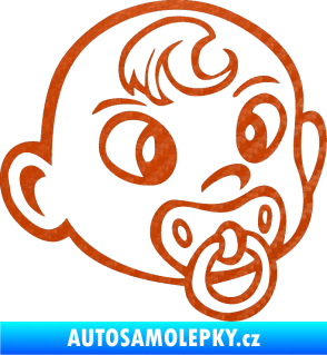 Samolepka Dítě v autě 004 pravá miminko s dudlíkem hlavička 3D karbon oranžový