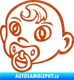 Samolepka Dítě v autě 005 levá miminko s dudlíkem hlavička 3D karbon oranžový