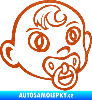 Samolepka Dítě v autě 005 pravá miminko s dudlíkem hlavička 3D karbon oranžový