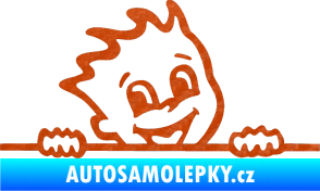 Samolepka Dítě v autě 029 pravá veselý kluk hlavička 3D karbon oranžový