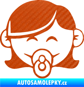 Samolepka Dítě v autě 047 levá holčička s dudlíkem 3D karbon oranžový