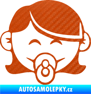 Samolepka Dítě v autě 047 pravá holčička s dudlíkem 3D karbon oranžový