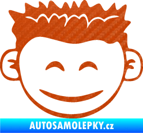 Samolepka Dítě v autě 048 levá kluk hlavička 3D karbon oranžový