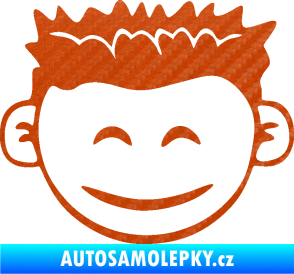 Samolepka Dítě v autě 048 pravá kluk hlavička 3D karbon oranžový