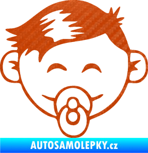 Samolepka Dítě v autě 049 levá kluk s dudlíkem 3D karbon oranžový
