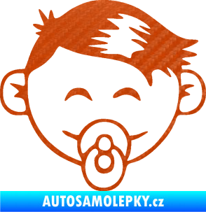 Samolepka Dítě v autě 049 pravá kluk s dudlíkem 3D karbon oranžový