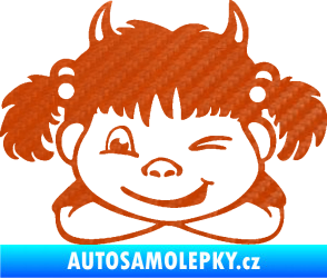 Samolepka Dítě v autě 056 levá holčička čertice 3D karbon oranžový