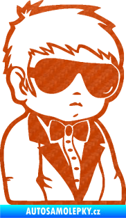Samolepka Dítě v autě 059 pravá chlapec s brýlemi 3D karbon oranžový
