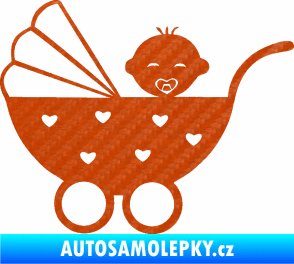 Samolepka Dítě v autě 070 levá kočárek s miminkem 3D karbon oranžový