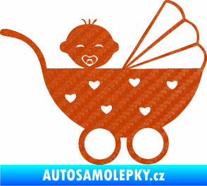 Samolepka Dítě v autě 070 pravá kočárek s miminkem 3D karbon oranžový